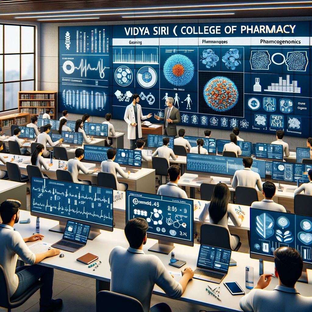 A pharmacist analyzing genetic information to tailor medication at Vidya Siri College of Pharmacy